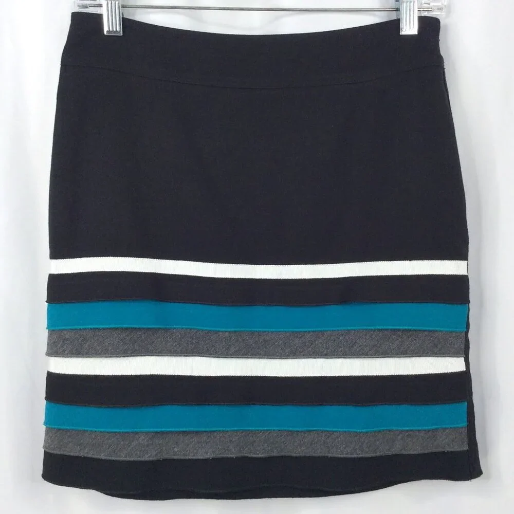 WHBM White House Black‎ Market Pencil Skirt Size 0 Teal Ribbon Striped Layered